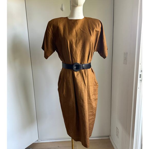 Vintage 90s Sheath Linen Dress Size 12/P Classic Tailored Look Career Business - Picture 2 of 9